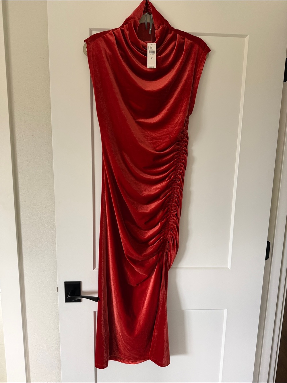 Anthropologie Crimson One-Shoulder Velvet Dress with Side Ruching